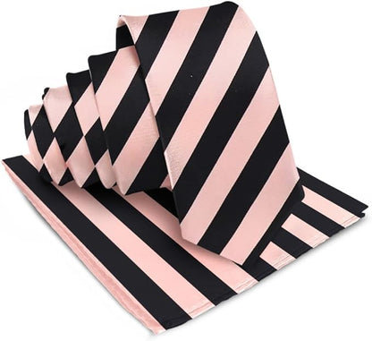 Striped Necktie & Pocket Square by Vittorio Farina (NH - STRIPEE_19_PINK_BLACK) for Independent Retail Stores by Dubal Brothers