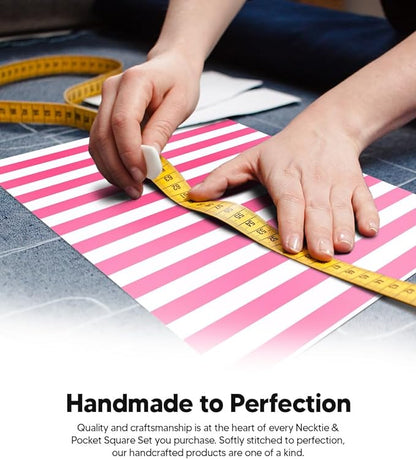 Striped Necktie & Pocket Square by Vittorio Farina (NH - STRIPEE_20_HOT - PINK_WHITE) for Independent Retail Stores by Dubal Brothers