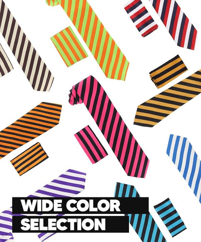 Striped Necktie & Pocket Square by Vittorio Farina (NH - STRIPEE_20_HOT - PINK_WHITE) for Independent Retail Stores by Dubal Brothers