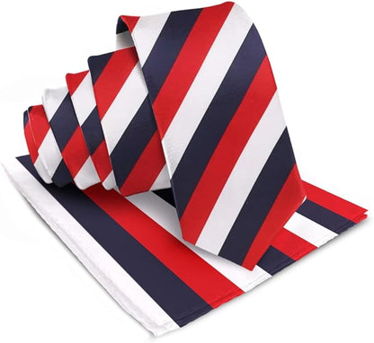 Striped Necktie & Pocket Square by Vittorio Farina (NH - STRIPEE_21_NAVY - RED_WHITE) for Independent Retail Stores by Dubal Brothers