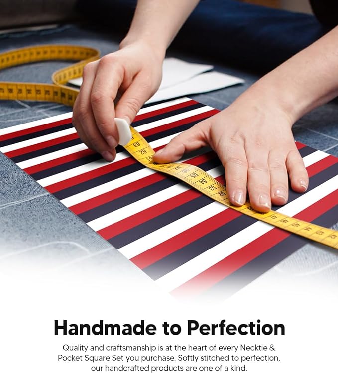 Striped Necktie & Pocket Square by Vittorio Farina (NH - STRIPEE_21_NAVY - RED_WHITE) for Independent Retail Stores by Dubal Brothers