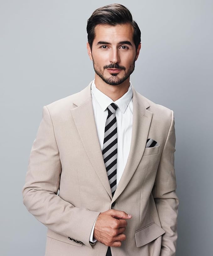 Striped Necktie & Pocket Square by Vittorio Farina (NH - STRIPEE_23_BLACK_GREY) for Independent Retail Stores by Dubal Brothers