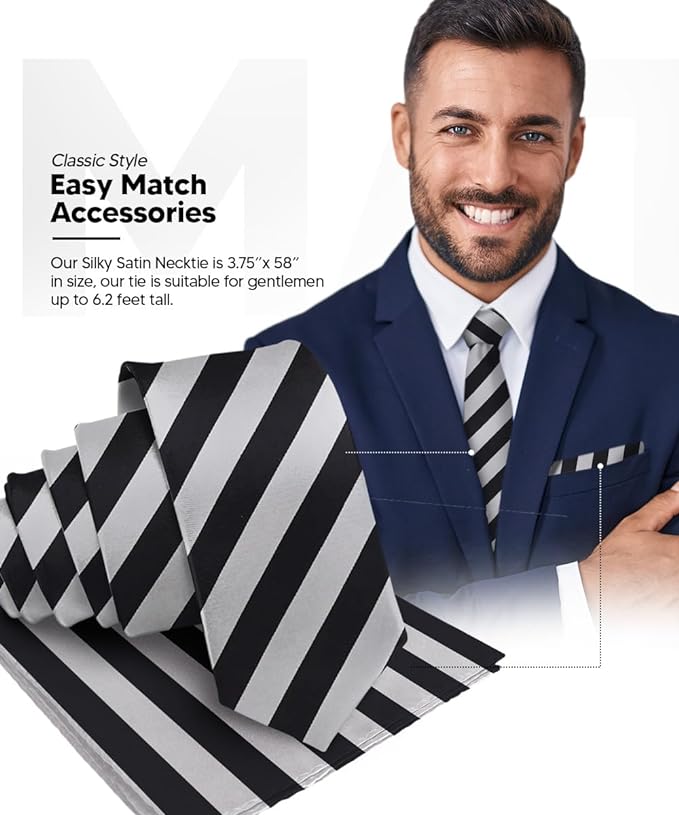 Striped Necktie & Pocket Square by Vittorio Farina (NH - STRIPEE_23_BLACK_GREY) for Independent Retail Stores by Dubal Brothers