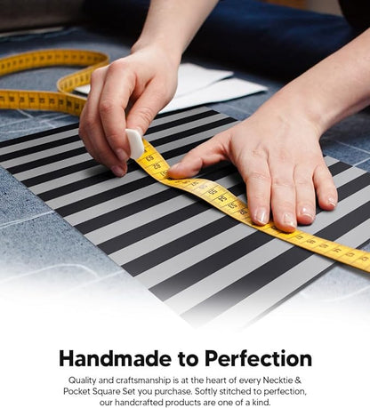 Striped Necktie & Pocket Square by Vittorio Farina (NH - STRIPEE_23_BLACK_GREY) for Independent Retail Stores by Dubal Brothers