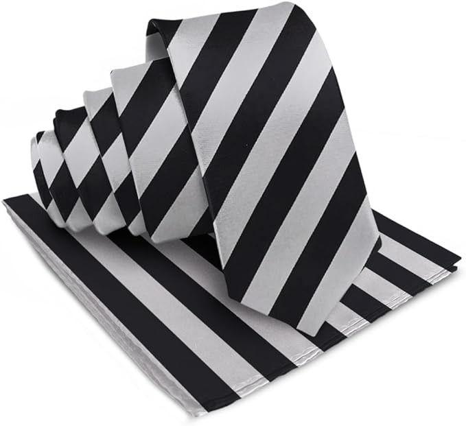 Striped Necktie & Pocket Square by Vittorio Farina (NH - STRIPEE_23_BLACK_GREY) for Independent Retail Stores by Dubal Brothers