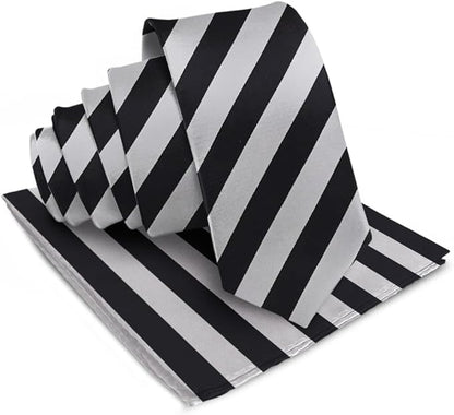 Striped Necktie & Pocket Square by Vittorio Farina (NH - STRIPEE_23_BLACK_GREY) for Independent Retail Stores by Dubal Brothers