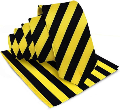 Striped Necktie & Pocket Square by Vittorio Farina (NH - STRIPEE_24_BLACK_YELLOW) for Independent Retail Stores by Dubal Brothers