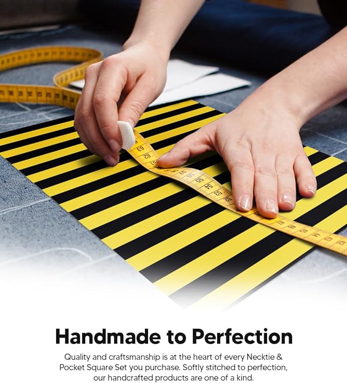 Striped Necktie & Pocket Square by Vittorio Farina (NH - STRIPEE_24_BLACK_YELLOW) for Independent Retail Stores by Dubal Brothers