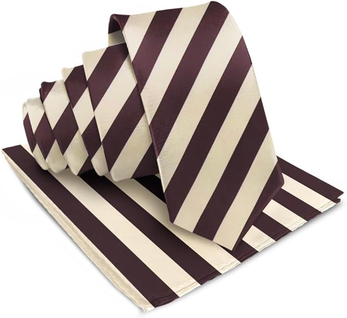 Striped Necktie & Pocket Square by Vittorio Farina (NH - STRIPEE_25_BEIGE_BROWN) for Independent Retail Stores by Dubal Brothers