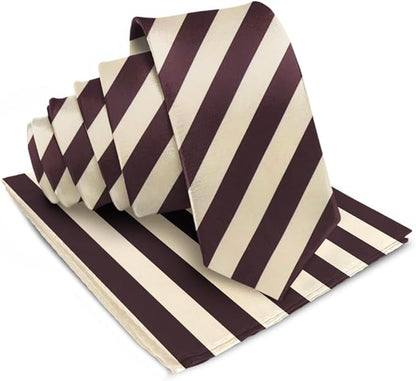 Striped Necktie & Pocket Square by Vittorio Farina (NH - STRIPEE_25_BEIGE_BROWN) for Independent Retail Stores by Dubal Brothers