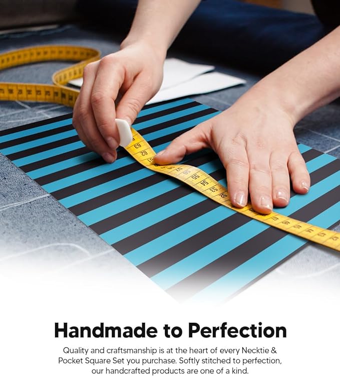 Striped Necktie & Pocket Square by Vittorio Farina (NH - STRIPEE_26_TURQUOISE_BLACK) for Independent Retail Stores by Dubal Brothers