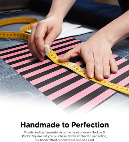 Striped Necktie & Pocket Square by Vittorio Farina (NH - STRIPEE_27_BUBBLEGUM_BLACK) for Independent Retail Stores by Dubal Brothers