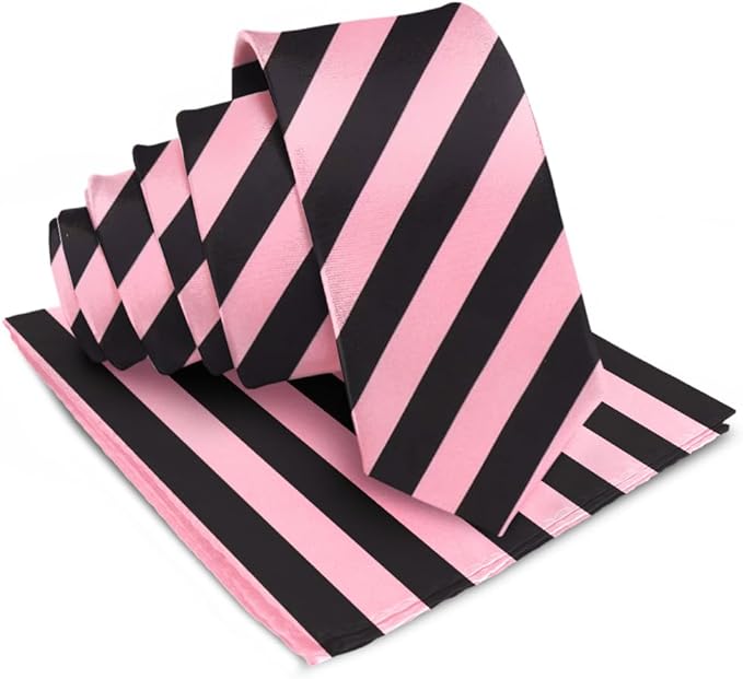 Striped Necktie & Pocket Square by Vittorio Farina (NH - STRIPEE_27_BUBBLEGUM_BLACK) for Independent Retail Stores by Dubal Brothers