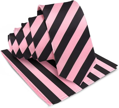 Striped Necktie & Pocket Square by Vittorio Farina (NH - STRIPEE_27_BUBBLEGUM_BLACK) for Independent Retail Stores by Dubal Brothers