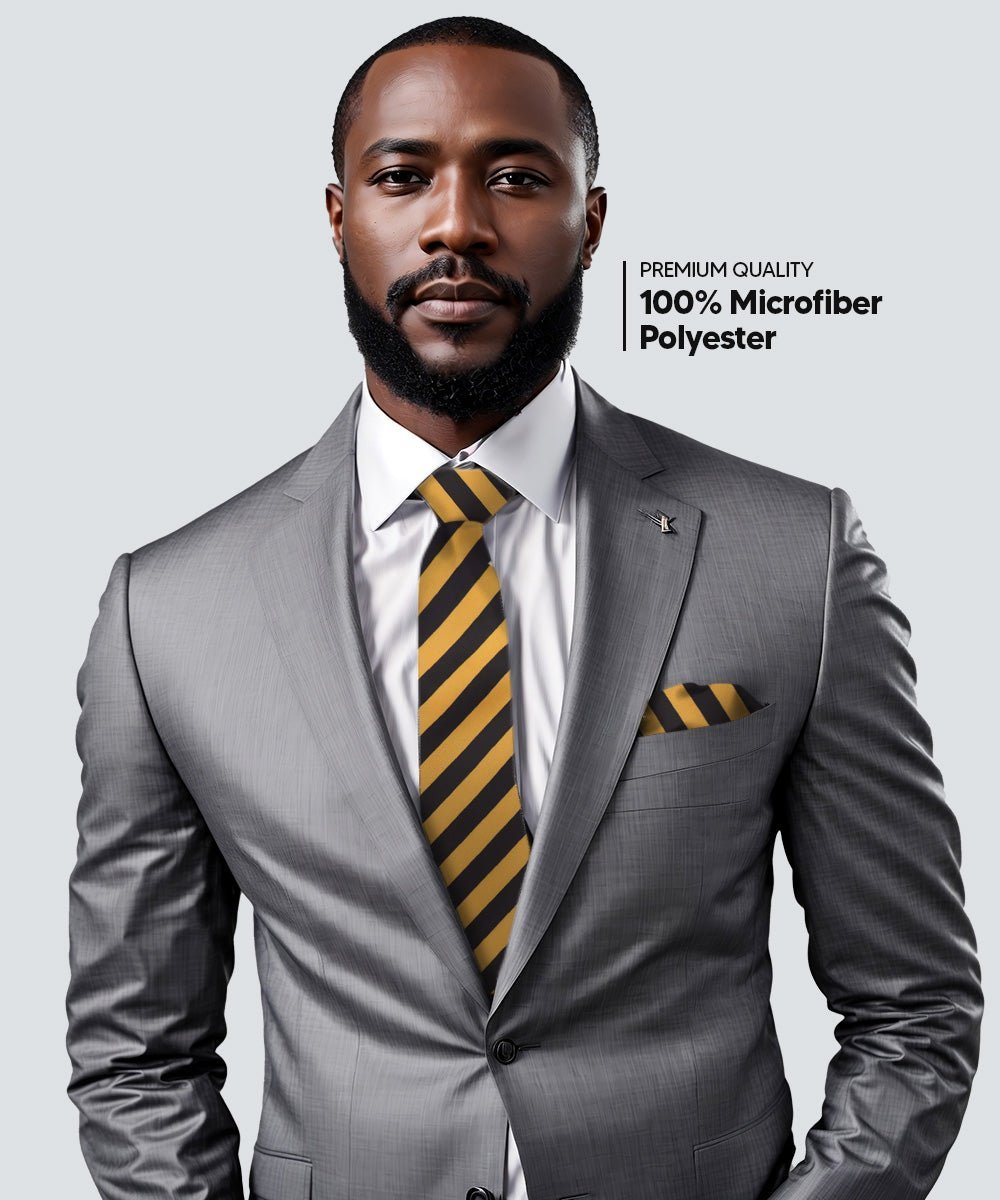 Striped Necktie & Pocket Square (Multipacks) by Vittorio Farina - Black and White/Black and Gold/Black and Gray - Wholesale Necktie & Pocket Square by Dubal Brothers