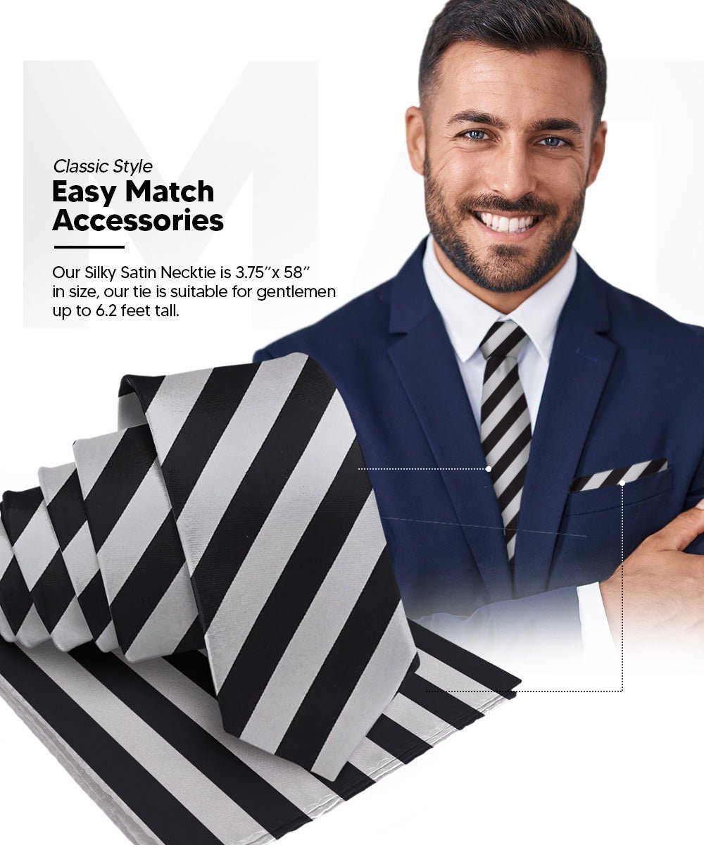 Striped Necktie & Pocket Square (Multipacks) by Vittorio Farina - Black and White/Black and Gold/Black and Gray - Wholesale Necktie & Pocket Square by Dubal Brothers