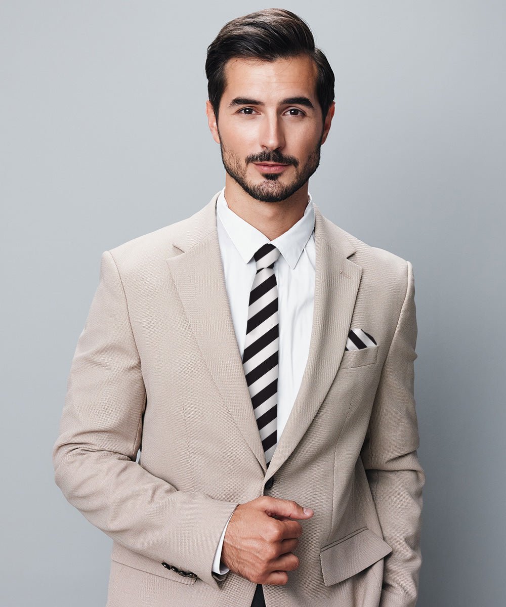 Striped Necktie & Pocket Square (Multipacks) by Vittorio Farina - Black and White/Black and Gold/Black and Gray - Wholesale Necktie & Pocket Square by Dubal Brothers