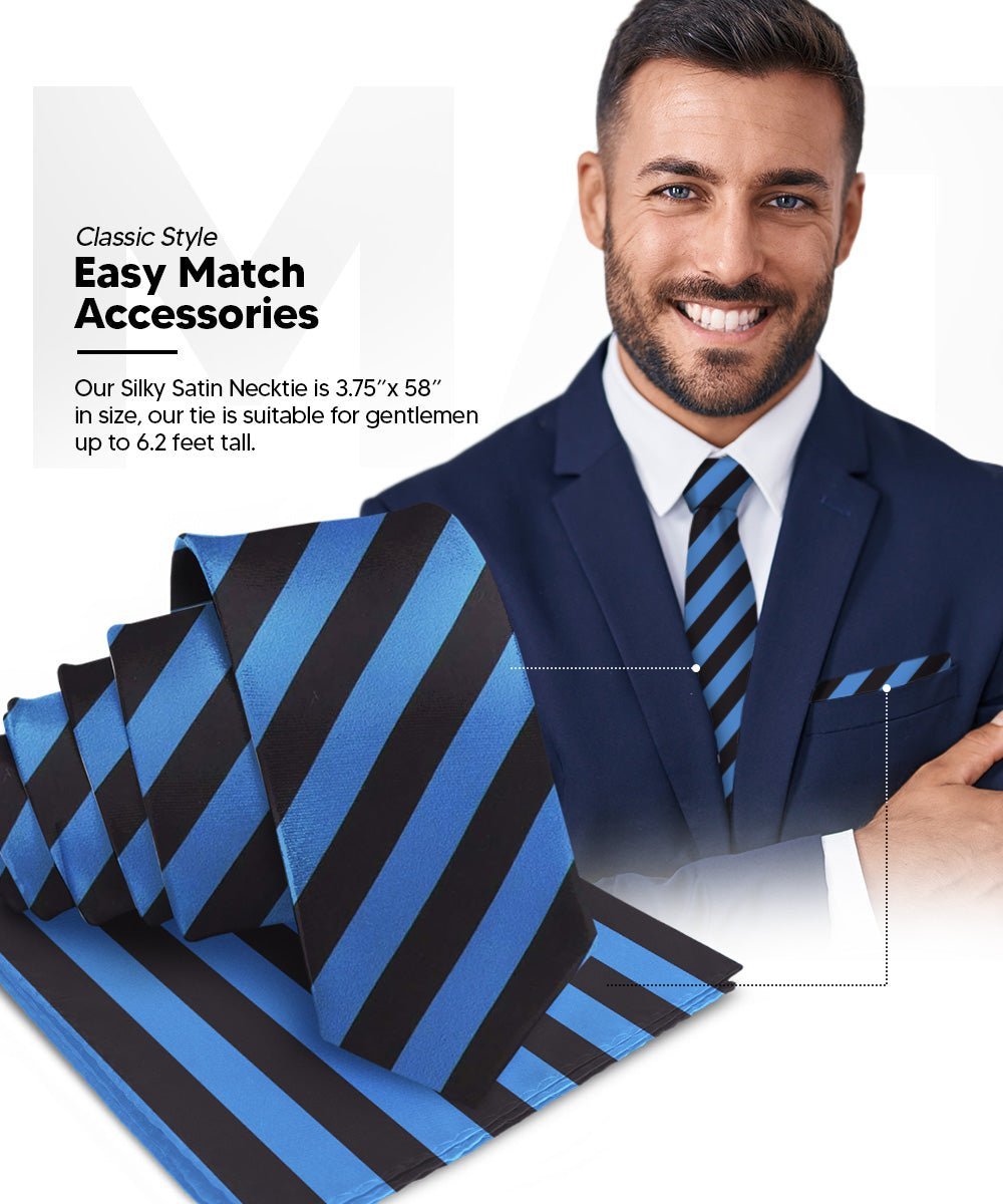 Striped Necktie & Pocket Square (Multipacks) by Vittorio Farina - Navy Blue and White/Royal Blue and Black/Navy Blue, Red and White - Wholesale Necktie & Pocket Square by Dubal Brothers