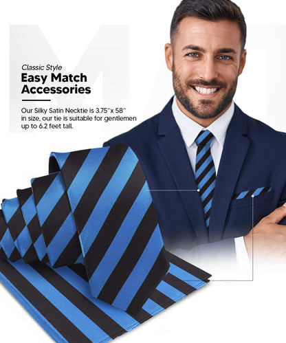 Striped Necktie & Pocket Square (Multipacks) by Vittorio Farina - Navy Blue and White/Royal Blue and Black/Navy Blue, Red and White - Wholesale Necktie & Pocket Square by Dubal Brothers