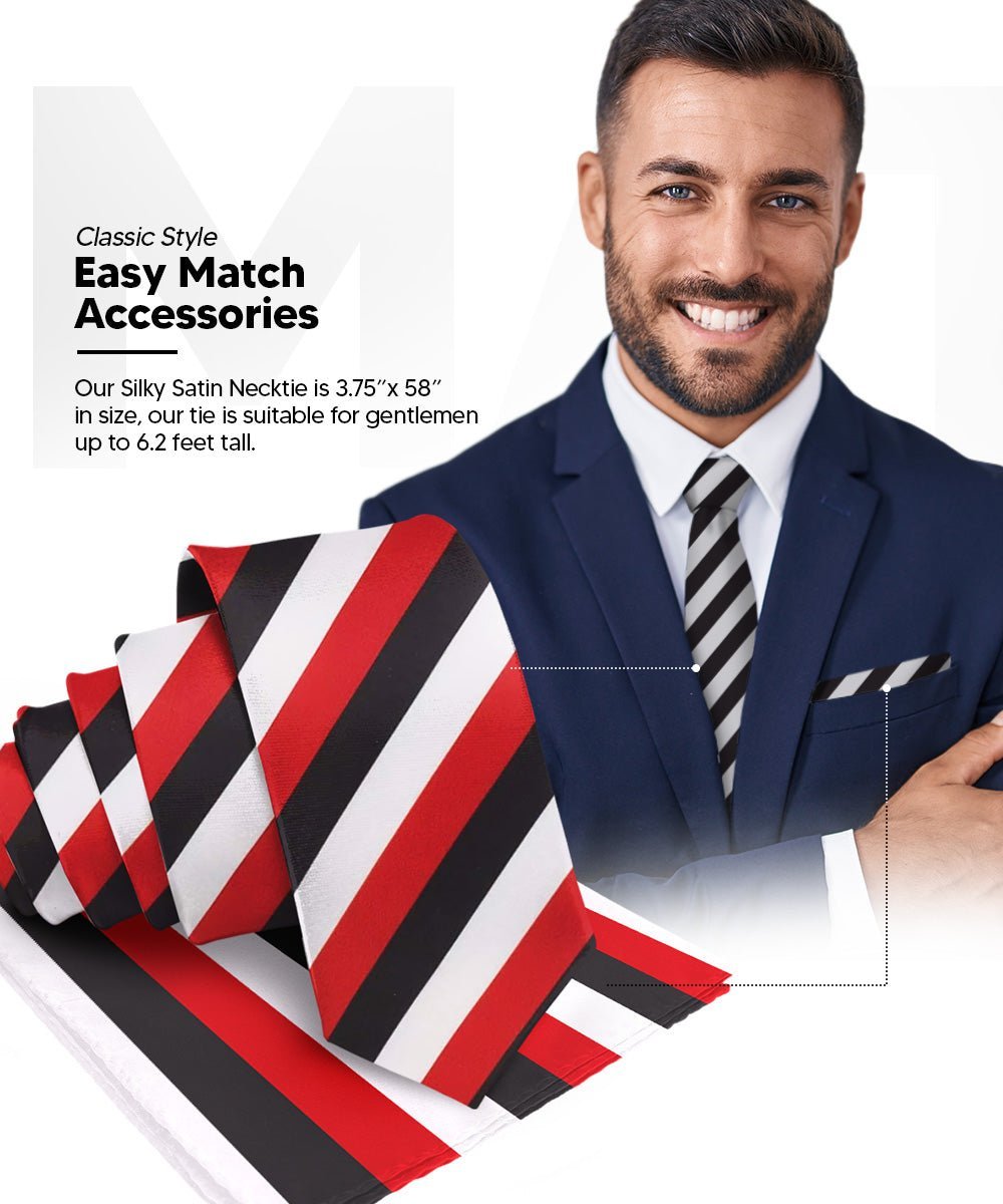 Striped Necktie & Pocket Square (Multipacks) by Vittorio Farina - Red and White/Red and Black/Red, Black and White - Wholesale Necktie & Pocket Square by Dubal Brothers