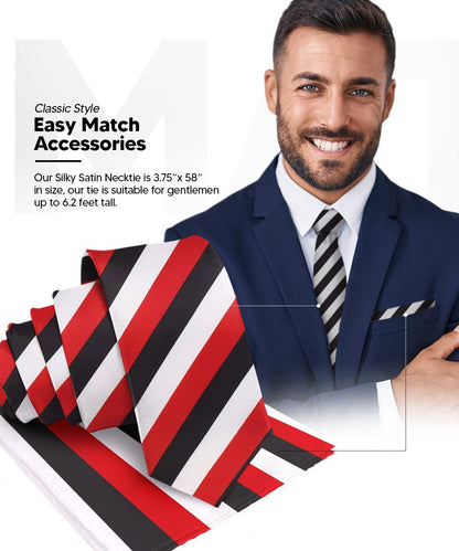 Striped Necktie & Pocket Square (Multipacks) by Vittorio Farina - Red and White/Red and Black/Red, Black and White - Wholesale Necktie & Pocket Square by Dubal Brothers