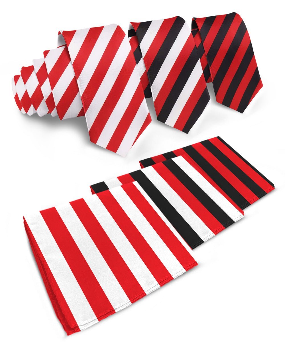 Striped Necktie & Pocket Square (Multipacks) by Vittorio Farina - Red and White/Red and Black/Red, Black and White - Wholesale Necktie & Pocket Square by Dubal Brothers