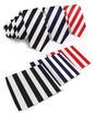Striped Necktie & Pocket Square (Multipacks) by Vittorio Farina - White and Black/White and Navy Blue/White and Red - Wholesale Necktie & Pocket Square by Dubal Brothers