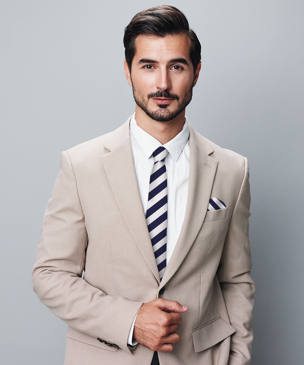 Striped Necktie & Pocket Square (Multipacks) by Vittorio Farina - White and Black/White and Navy Blue/White and Red - Wholesale Necktie & Pocket Square by Dubal Brothers