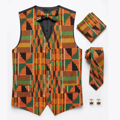 The Kente King Bundle | Vest & Bow Tie + Necktie Set + Cufflinks - 3.5-in - S