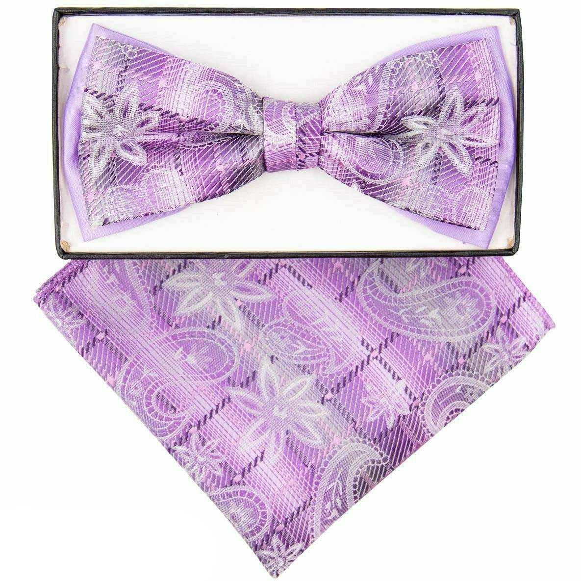 Two Tone Design Bow Tie & Pocket Square in a Box by Vittorio Farina (tbh - 1126) for Independent Retail Stores by Dubal Brothers