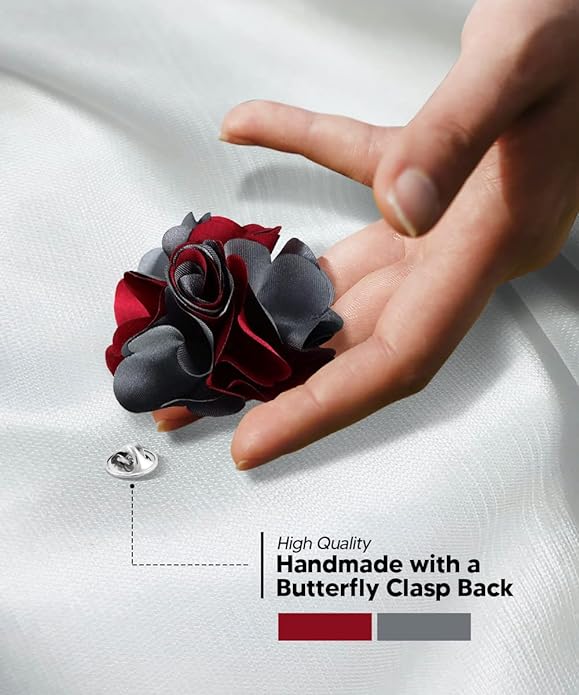 Two - Tone Flower Lapel Pin by Vittorio Vico (139 - burgundy - silver - grey) for Independent Retail Stores by Dubal Brothers