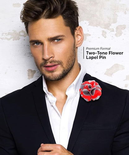 Two - Tone Flower Lapel Pin by Vittorio Vico (161 - red - grey) for Independent Retail Stores by Dubal Brothers