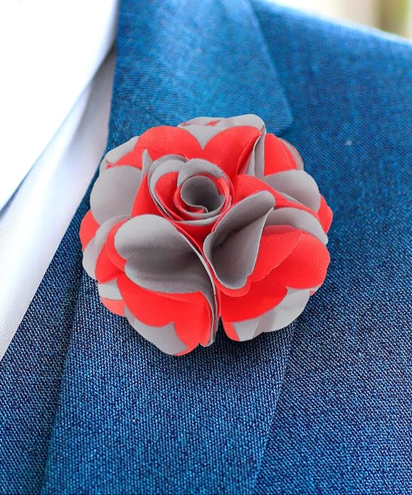 Two - Tone Flower Lapel Pin by Vittorio Vico (161 - red - grey) for Independent Retail Stores by Dubal Brothers