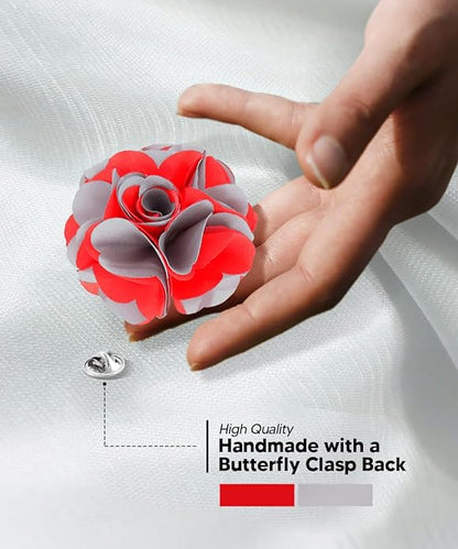 Two - Tone Flower Lapel Pin by Vittorio Vico (161 - red - grey) for Independent Retail Stores by Dubal Brothers