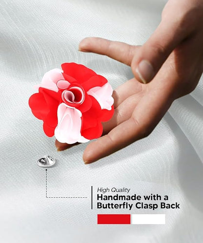 Two - Tone Flower Lapel Pin by Vittorio Vico (164 - red - white) for Independent Retail Stores by Dubal Brothers