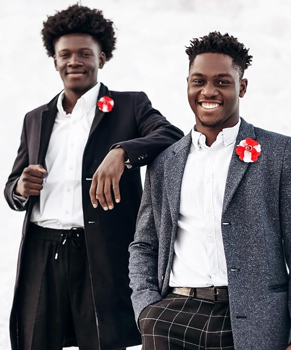 Two - Tone Flower Lapel Pin by Vittorio Vico (164 - red - white) for Independent Retail Stores by Dubal Brothers