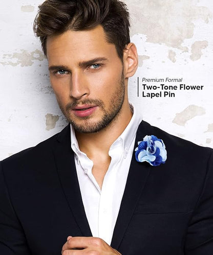 Two - Tone Flower Lapel Pin by Vittorio Vico (27 - sky - royal) for Independent Retail Stores by Dubal Brothers
