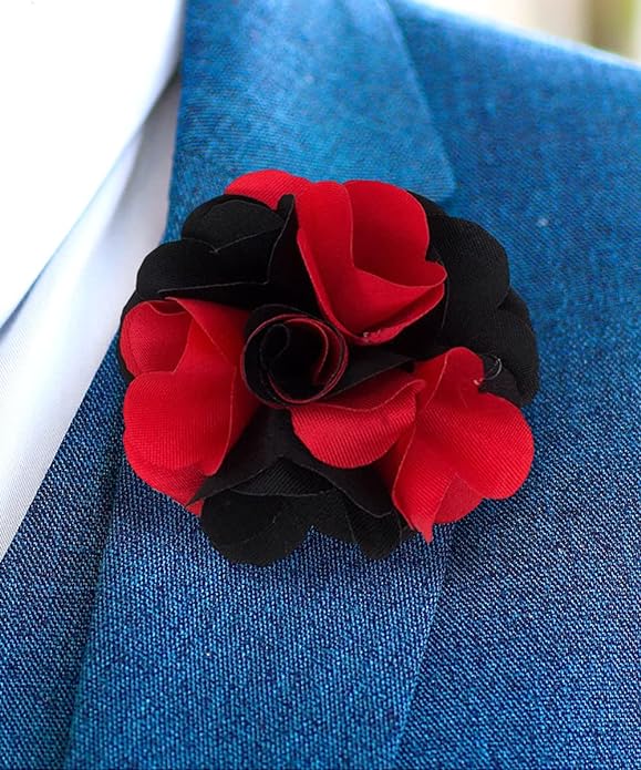 Two - Tone Flower Lapel Pin by Vittorio Vico (29 - red - black) for Independent Retail Stores by Dubal Brothers