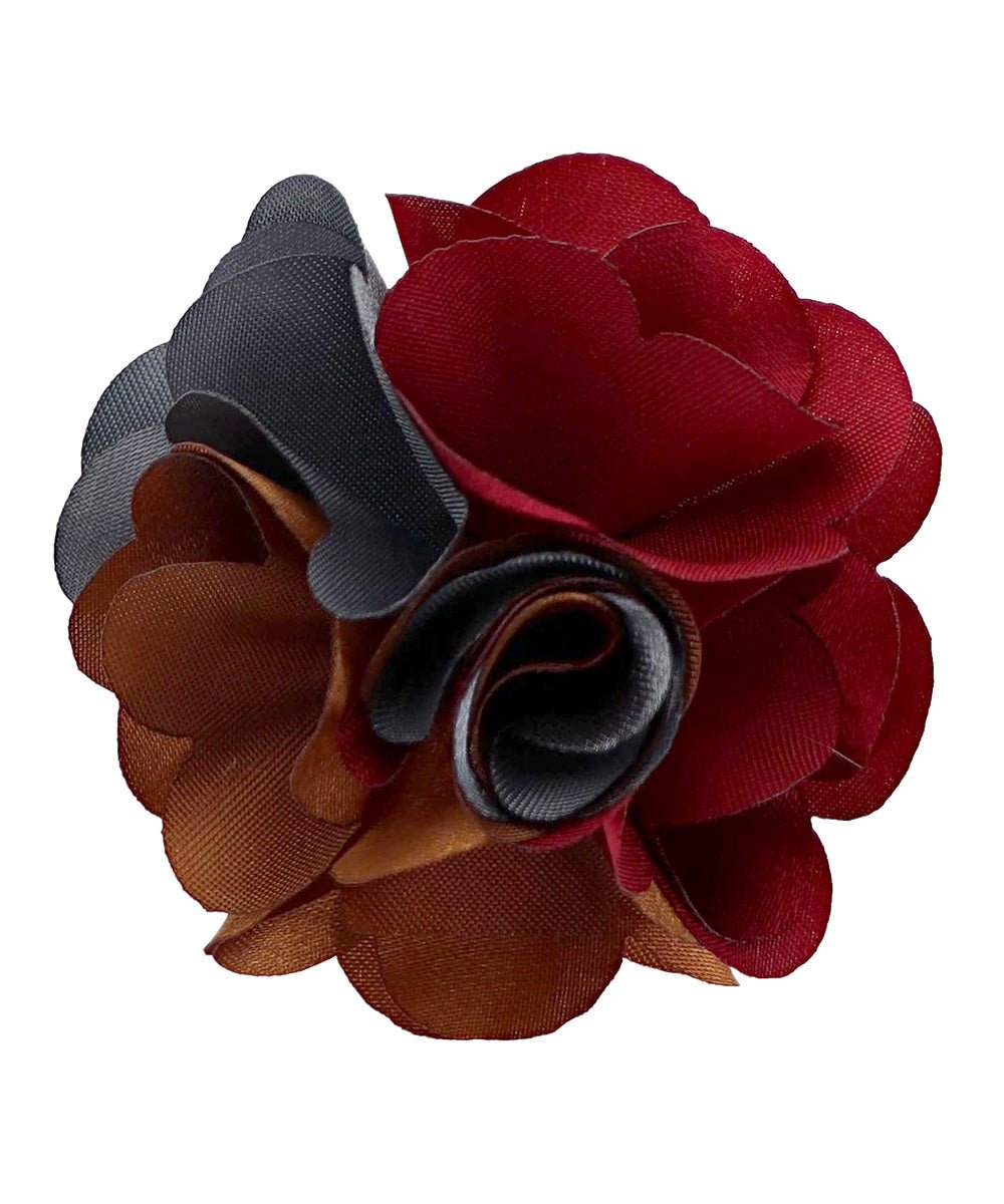 Two - Tone Flower Lapel Pin by Vittorio Vico (303 - burgundy - charcoal - whiskey) for Independent Retail Stores by Dubal Brothers