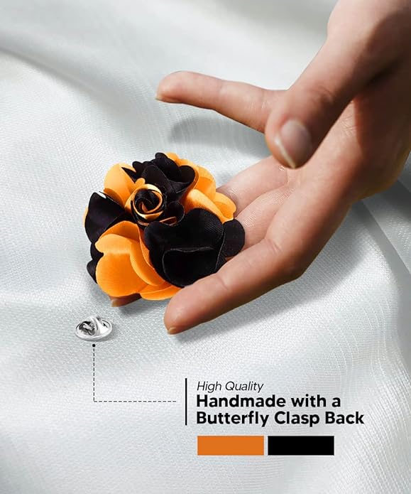 Two - Tone Flower Lapel Pin by Vittorio Vico (31 - orange - black) for Independent Retail Stores by Dubal Brothers