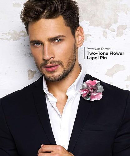 Two - Tone Flower Lapel Pin by Vittorio Vico (36 - pink - silver - gray) for Independent Retail Stores by Dubal Brothers