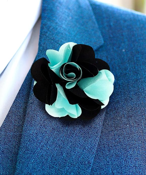 Two - Tone Flower Lapel Pin by Vittorio Vico (63 - aqua - black) for Independent Retail Stores by Dubal Brothers