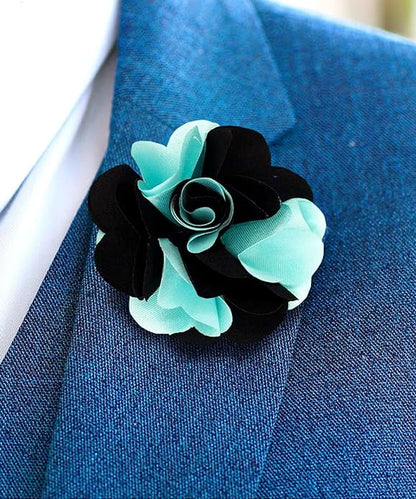 Two - Tone Flower Lapel Pin by Vittorio Vico (63 - aqua - black) for Independent Retail Stores by Dubal Brothers