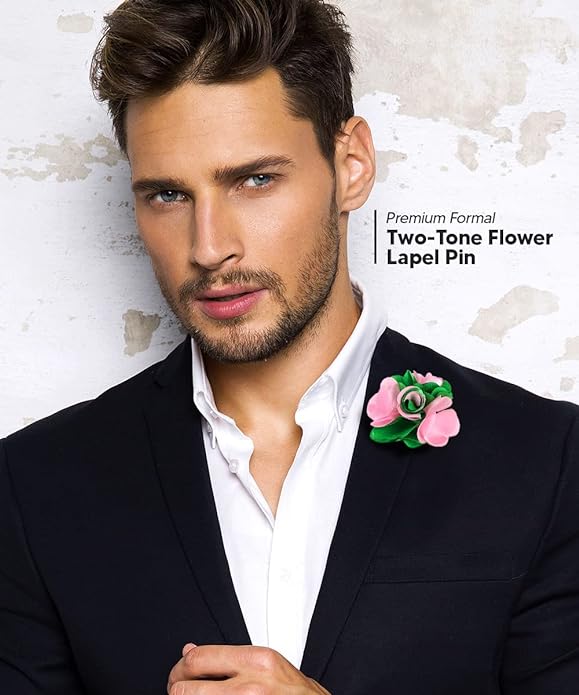 Two - Tone Flower Lapel Pin by Vittorio Vico (70 - pink - kelly) for Independent Retail Stores by Dubal Brothers