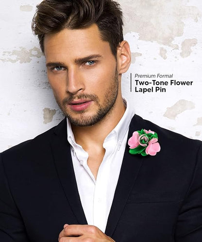 Two - Tone Flower Lapel Pin by Vittorio Vico (70 - pink - kelly) for Independent Retail Stores by Dubal Brothers