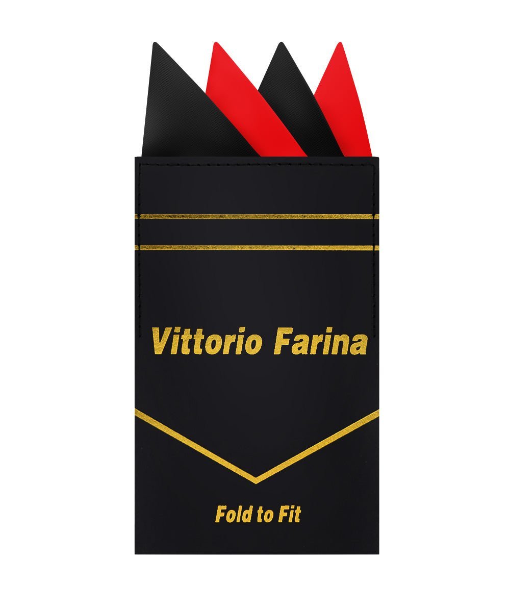 Two - Tone Four Point Pre - Folded Pocket Square by Vittorio Farina (PS - PREFOLD_BLACK - RED) for Independent Retail Stores by Dubal Brothers