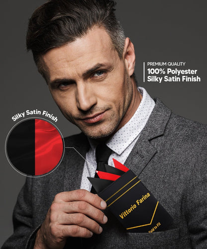 Two - Tone Four Point Pre - Folded Pocket Square by Vittorio Farina (PS - PREFOLD_BLACK - RED) for Independent Retail Stores by Dubal Brothers