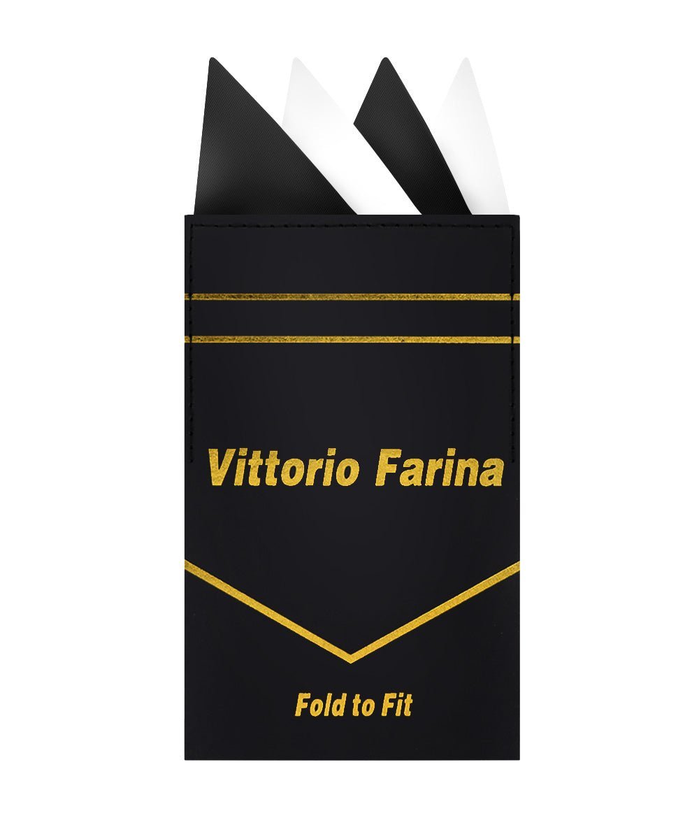 Two - Tone Four Point Pre - Folded Pocket Square by Vittorio Farina (PS - PREFOLD_BLACK - WHITE) for Independent Retail Stores by Dubal Brothers