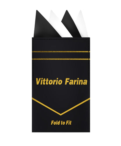 Two - Tone Four Point Pre - Folded Pocket Square by Vittorio Farina (PS - PREFOLD_BLACK - WHITE) for Independent Retail Stores by Dubal Brothers