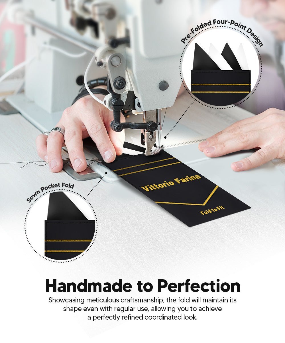 Two - Tone Four Point Pre - Folded Pocket Square by Vittorio Farina (PS - PREFOLD_BLACK - WHITE) for Independent Retail Stores by Dubal Brothers